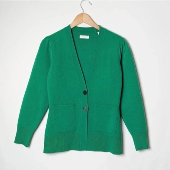 SANDRO Lucien Cardigan Sweater Wool Cashmere Button Up V Neck Kelly Green 0 - Picture 10 of 12